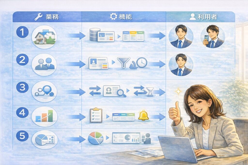 システムの内容（業務 × 機能 × 利用者）